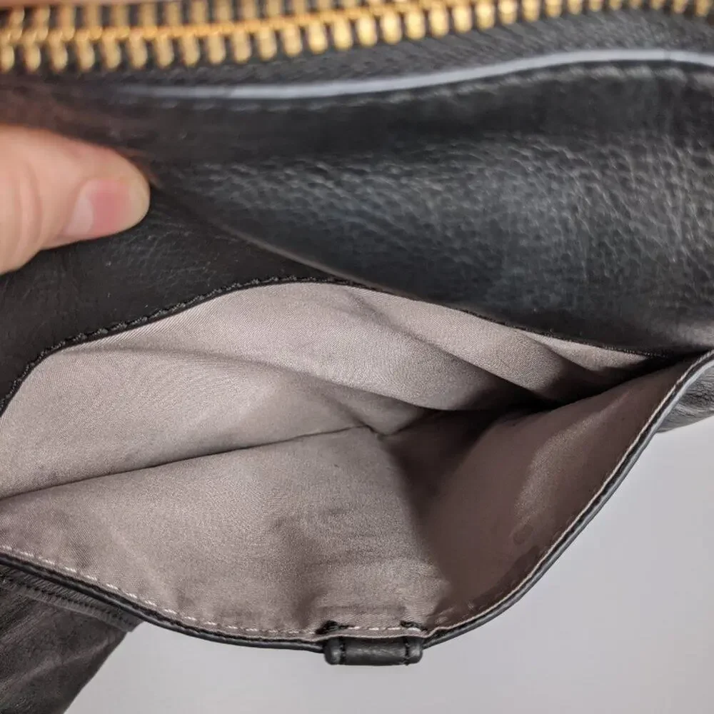 Fossil Black Gold Leather Zip Top Crossbody Bag